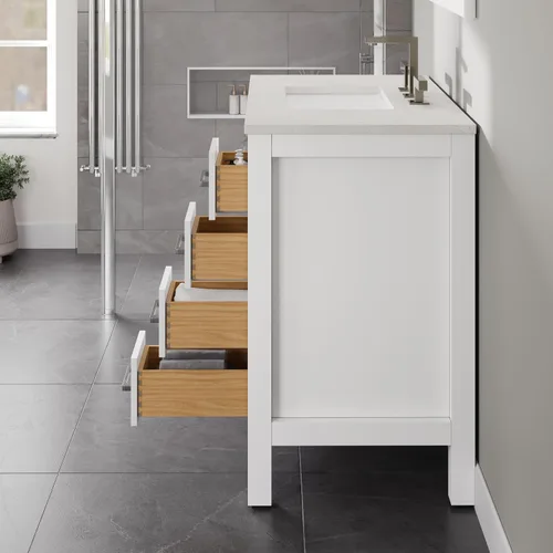 Vista 10 de Eviva Combo de tocador y lavabo de baño con acabado blanco de 36 pulgadas, tocadores de baño blancos de madera maciza de 36 pulgadas con parte