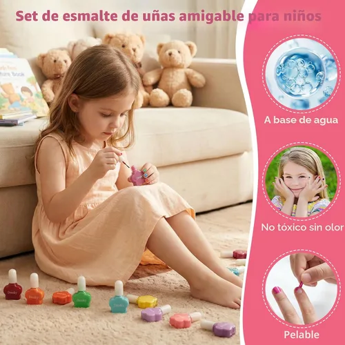 Vista 3 de Dmsky Juego de esmaltes de uñas para niños, 18 colores de esmalte de uñas pelable a base de agua de secado rápido para niños, kit de esmalte de uñas