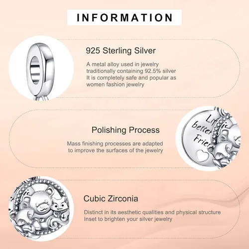 Vista 4 de Annmors Dijes de plata de ley 925 para pulseras y collares, símbolo de color, colgantes, abalorios, joyería de regalo para mujeres y niñas, Plata
