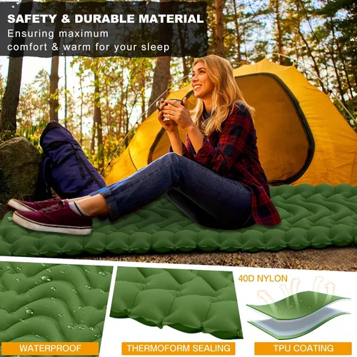 Vista 5 de Colchoneta de dormir para acampar con almohada, colchón inflable de gran grosor con bomba de pie, duradero, impermeable, ligero, colchón de aire