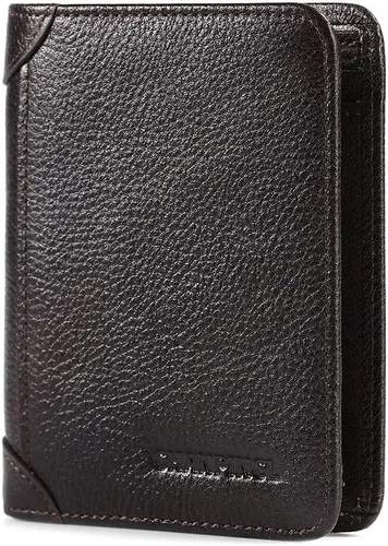 Vista 62 de Billetera de piel triple con bloqueo RFID para hombre con 2 ventanas de identificación, 2 compartimentos para efectivo, 6-8 ranuras para tarjetas