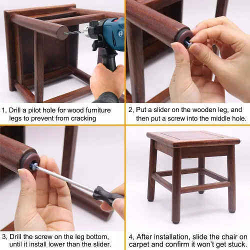 Vista 4 de Deslizadores de teflón para muebles, 20 piezas de 1 pulgada reutilizables con tornillos para alfombras, azulejos, madera dura (café)