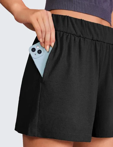 Vista 4 de CRZ YOGA Cómodos pantalones cortos acanalados para mujer, de cintura alta, lyocell, casual, para descansar, atléticos, con bolsillos
