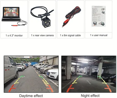 Vista 8 de Monitor plegable TFT LCD de 4.3 pulgadas para coche, cámara de respaldo inversa, cámara de respaldo para coche, sistema de aparcamiento de video