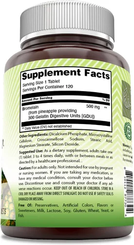 Vista 3 de Amazing India Suplemento de bromelina 500 mg por porción 120 tabletas Sin OMG Sin OMG Fabricado en Estados Unidos