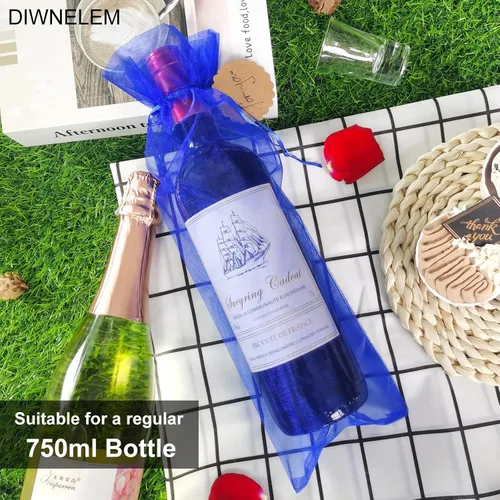 Vista 4 de DIWNELEM Paquete de 30 bolsas de organza para vino con cordón, bolsas de regalo para cumpleaños, bodas, baby shower, recuerdos de fiesta, Azul