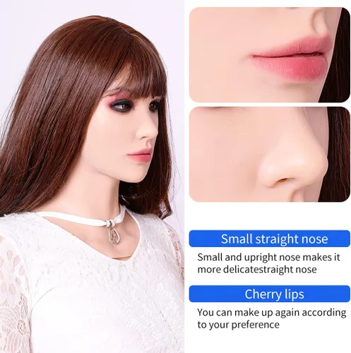 Vista 3 de SUAISKR Máscara de cabeza femenina de silicona realista hecha a mano para Halloween Beauty Face para Crossdresser Cosplay