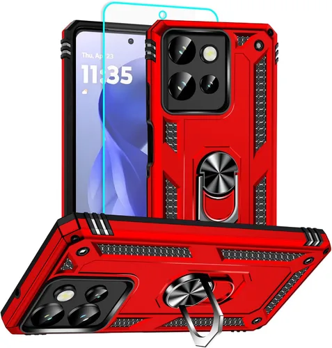 Vista 10 de HNHYGETE Funda para Motorola Edge 2025 con protector de pantalla: soporte giratorio de grado 360° (antideslizante) protección contra caídas y golpes