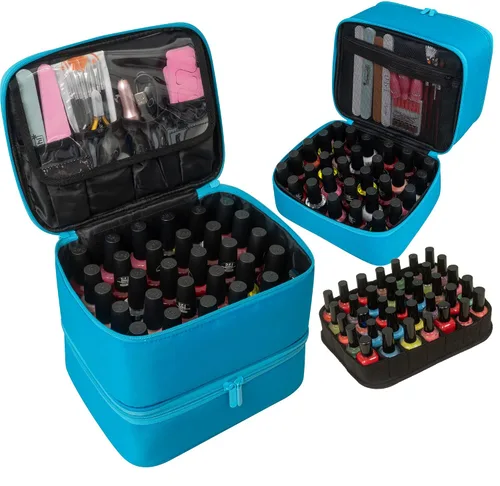 Vista 10 de ButterFox Estuche organizador de esmalte de uñas con capacidad para 60 botellas, se adapta a lámpara de uñas, almacenamiento de doble capa