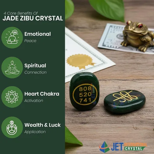 Vista 8 de Jet - Juego de piedras de reiki con símbolo de jade verde energizado, cristal curativo certificado para la suerte, abundancia y dinero, jade
