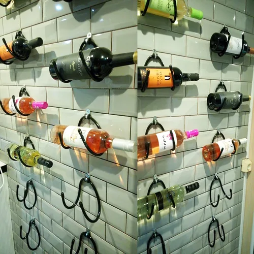 Vista 6 de Pmsanzay Soporte de pared para vino, paquete de 6 estantes de pared para vino, organizador de exhibición de botellas de vino para almacenamiento