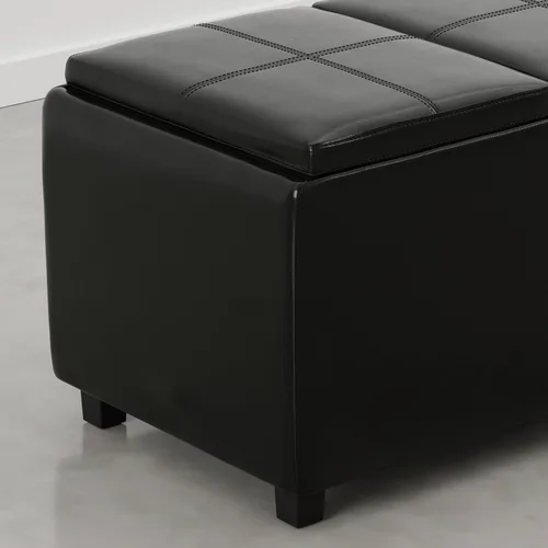 Vista 4 de SIMPLIHOME Avalon - Otomana de almacenamiento, otomana rectangular tapizada de cuero vegano de 42 pulgadas de ancho en color negro carbón, mesa