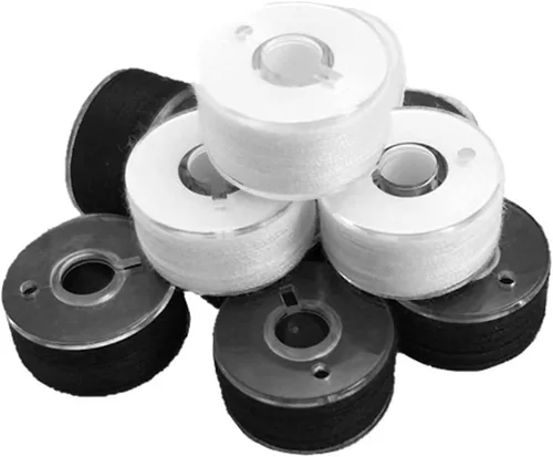 Vista 5 de 36 piezas (18 blanco + 18 negro) preenrolladas para hilo de bobina y abrazaderas de bobina, tamaño A clase 15 SA156 compatible con Babylock
