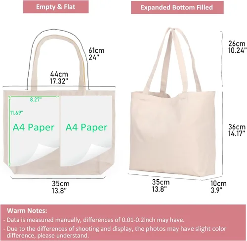 Vista 4 de Koolmox Bolsas de lona, 6 bolsas de lona resistentes de 17 x 14 x 3.9 pulgadas con asas de refuerzo y parte inferior ampliada, bolsa de mano