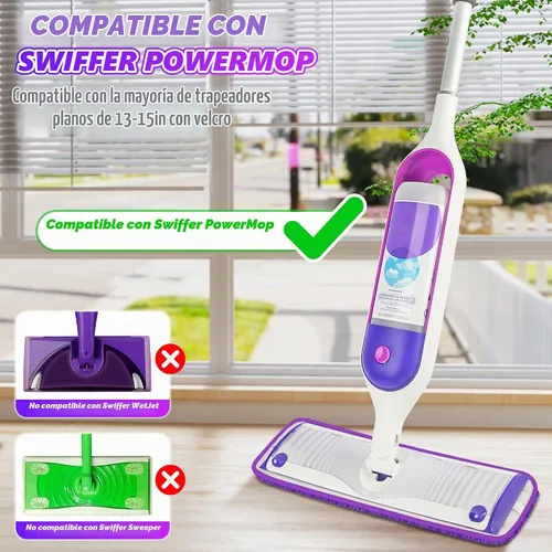 Vista 2 de Almohadillas reutilizables compatibles con Swiffer PowerMop – SEVENMAX de microfibra de 15 pulgadas, almohadillas de repuesto para trapeador