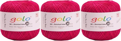 Vista 18 de Golo 3 bolas de hilo de ganchillo tamaño 30, hilo de bordar y lana para tejer a mano para calados 045 000-045 Rojo Caliente
