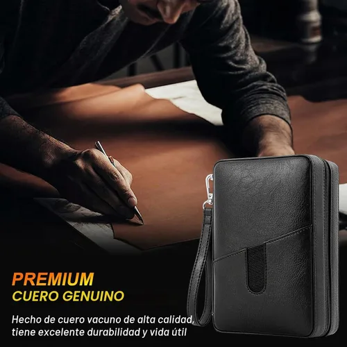 Vista 6 de Goshentech Estuche de cuero de madera de cedro, capacidad: 6 piezas, estuche de viaje portátil (Negro)