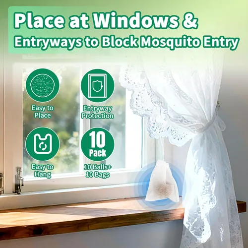Vista 12 de Repelente de mosquitos, 10 paquetes con bolsas de bolsitas con cordón, fórmula a base de plantas de aceite de citronela y menta para camping, pesca