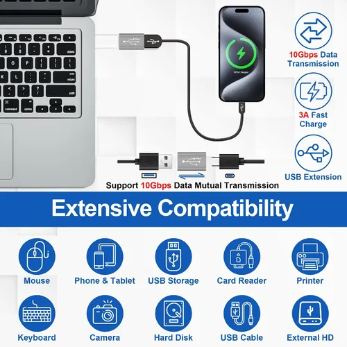 Vista 2 de Paquete de 2 adaptadores USB 3.0 a USB C 3.1, transferencia de datos de doble cara de 10 Gbps, bidireccional tipo C (hembra) a tipo A (hembra) sobre