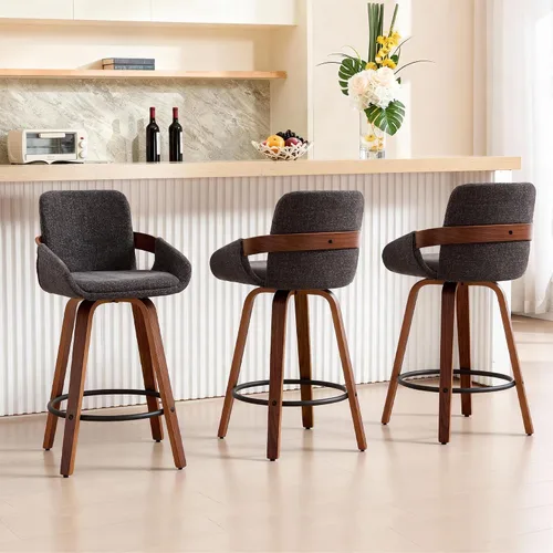 Vista 11 de VipDesk - Taburetes de bar giratorios, taburetes de bar de 26" de altura de mostrador con respaldo y brazos, sillas de bar tapizadas modernas