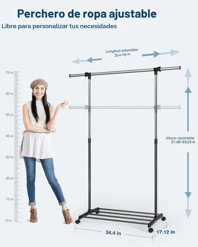 Vista 2 de Whitmor Organizador de ropa ajustable resistente, negro y cromado