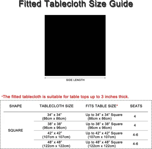 Vista 6 de Mantel Negro Ajustado con Elástico para Mesas Cuadradas de 34x34 Pulgadas Plegables, Fundas de Mesa de Cartón Lavables, Telas Elásticas de Spandex