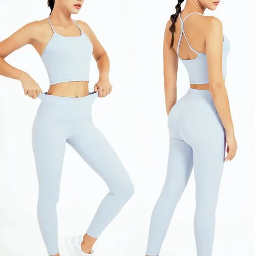Vista 5 de YFQHDD - Conjunto de yoga sin costuras para mujer, ropa de gimnasio, ropa deportiva de entrenamiento de cintura alta, leggings deportivos