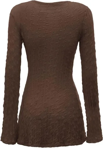 Vista 2 de Verdusa Top de Mujer de los 90s Manga Acampanada Manga Larga Lazo Frontal Texturizado Transparente Cárdigan Tops para Salir Prendas Y2K