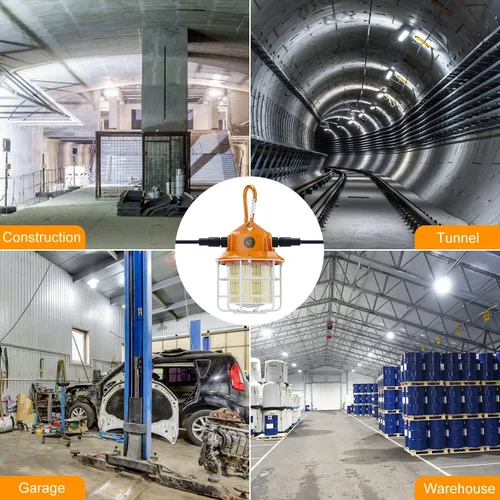 Vista 5 de Luz de trabajo temporal LED de 60 W, 8700 lúmenes, 5000 K, luces de construcción con cubierta protectora de acero inoxidable y gancho