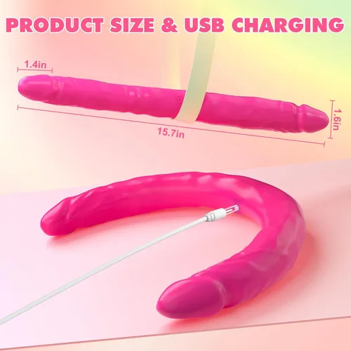 Vista 5 de Rosyrosy Vibrador de doble extremo y consolador vibrante para juguetes sexuales en pareja - 15.7 pulgadas, consoladores de punto G sin correa, pene