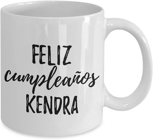 Vista 2 de Feliz Cumpleanos Kendra Mug Spanish Happy Birthday Personalized Name Gift Coffee Tea Cup 11 oz