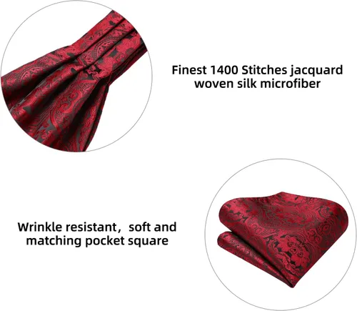 Vista 6 de HISDERN Corbatas Ascot para hombre, set de corbata y pañuelo de bolsillo Paisley con estampado floral clásico, corbata autoajustable para hombre