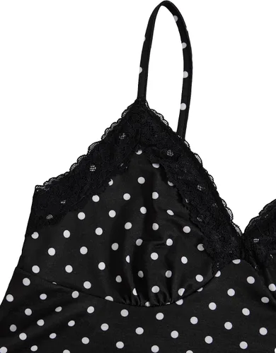 Vista 5 de SOLY HUX Tops tipo babydoll a rayas con encaje Y2K para mujer Negro (Black Polka Dots)
