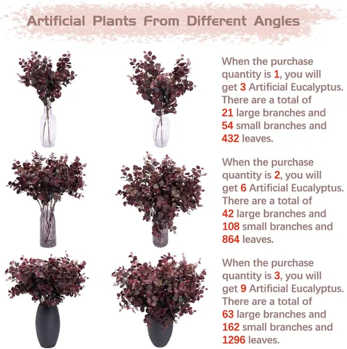 Vista 2 de 3 piezas de plantas artificiales de seda, hojas de eucalipto de 29 pulgadas, ramas de eucalipto, decoración de arreglos florales, plantas
