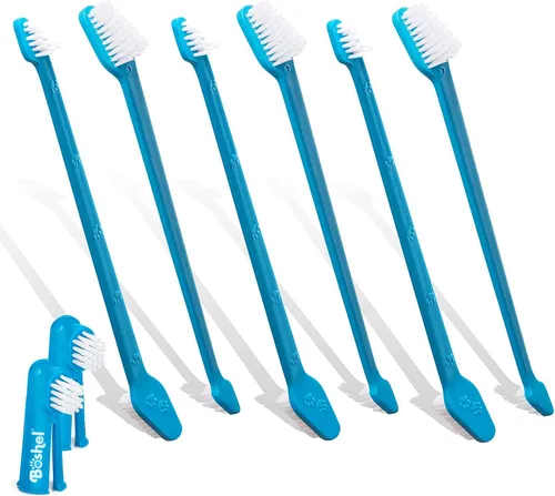 Vista 9 de Paquete de cepillos de dientes para perro, 2 cepillos de dientes de doble cabeza con mango largo + 1 kit de cepillo de dientes para perros