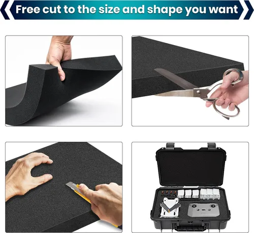 Vista 4 de 3 piezas de insertos de espuma de 16 x 12 x 2 pulgadas para estuches, espuma de poliuretano, hojas de espuma negra para embalaje, acolchado de 2