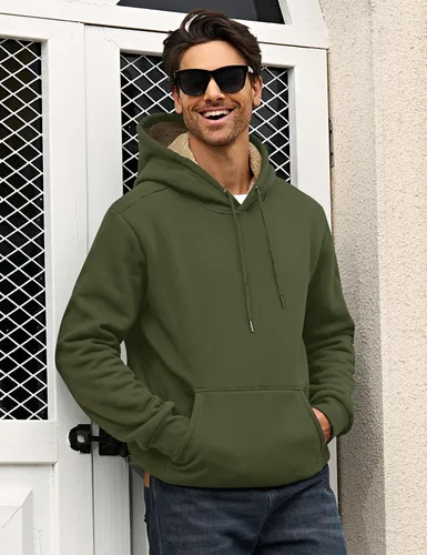 Vista 3 de MAGCOMSEN Sudadera con capucha pesada con forro polar Sherpa para hombre Verde militar