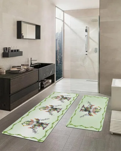 Vista 2 de Tapete de baño de gnomos verdes para bañera, tapete antideslizante de secado rápido y absorbente, tierra de diatomeas, fregadero, dormitorio