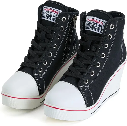 Vista 2 de Zapatos deportivos de cuña para mujer, plataforma de tacón alto, zapatos de lona con cordones y cremallera, zapatos de tenis de plataforma