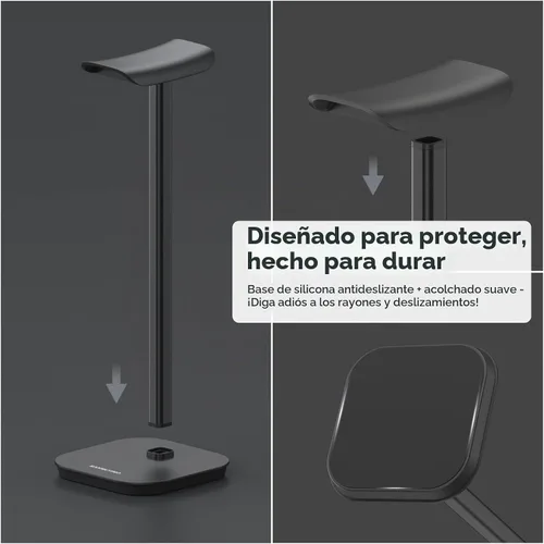 Vista 5 de Soporte para Auriculares, Soporte para Auriculares de Escritorio con Base Pesada, Soporte de Escritorio para Auriculares de Aluminio para Gaming