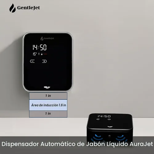 Vista 6 de GentleJet AuraJet - Dispensador automático de jabón líquido para montaje en pared, sensor sin contacto, pantalla LED, 5 niveles ajustables
