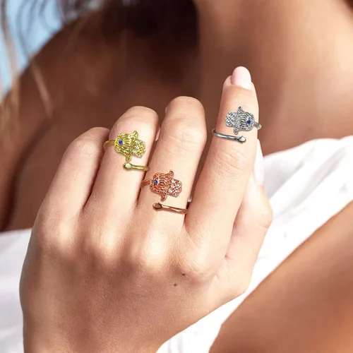 Vista 4 de Evil Eye Hamsa Hand of Fatima Lotus Yoga Buddha AnilloPendientesColgante Collar de Plata de Ley 925 Plata de Ley 925 Chapado en Oro de 18 KtOro Rosa