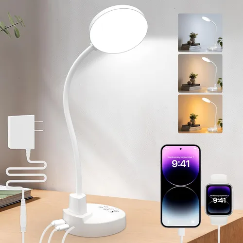 Vista 11 de Lámpara de escritorio LED de 15W con puertos de carga USB – Lámpara de mesa regulable con 3 temperaturas de color, 5 niveles de brillo, 4