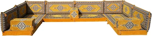 Vista 91 de arabicsofa Sofá en forma de U de estilo árabe para el suelo – Juego de Majlis hecho a mano – Sofá de estilo bohemio