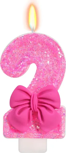 Vista 29 de Vela de cumpleaños para pastel, vela 0 - purpurina rosa con lazo, vela de feliz cumpleaños de 2.76 pulgadas, adorno superior de pastel para fiestas