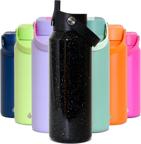 Vista 38 de Elemental Botella de agua aislada de 24 onzas con popote, botellas de agua con núcleo de acero inoxidable 100% a prueba de fugas para viajes, Beige