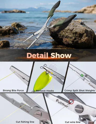 Vista 5 de Fish Gripper 9.2 pulgadas, cortador de línea multifunción, alicates de pesca, kit de herramientas de pesca de agua salada, equipo de pesca