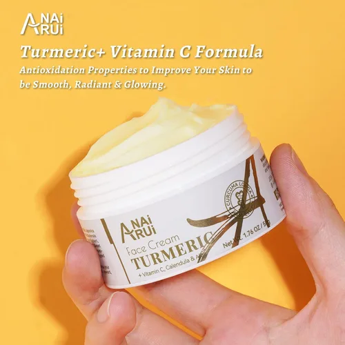 Vista 8 de ANAI RUI Crema facial de cúrcuma con vitamina C, 1.76 onzas Hidratante facial para hidratar, reafirmar, tensar la piel, crema de cúrcuma
