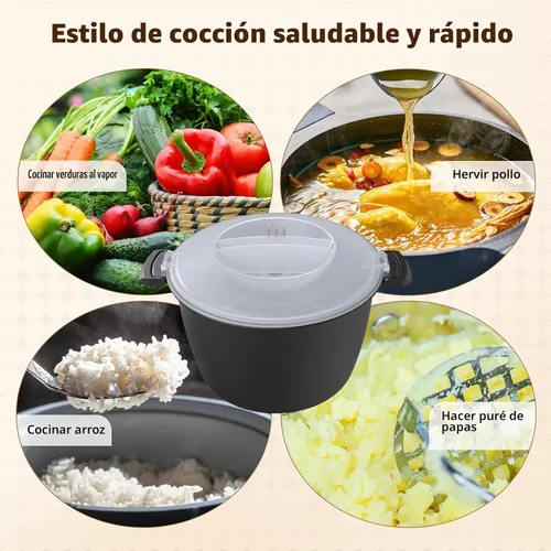 Vista 5 de Ollas de microondas profesionales grandes de 3 cuartos de galón, olla arrocera de microondas, vaporizador de microondas para verduras, segura como