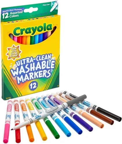Vista 2 de Crayola Marcadores de Línea Fina Ultra Limpios (12 unidades), Marcadores Lavables para Niños, Artes y Manualidades, Marcadores para Libros